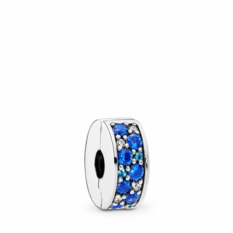 Talismane Pandora Mosaic Shining Elegance Clip Argint/Albastri (yulPgJhw)